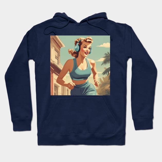 Fitness Bombshell Jogging Vintage Art Pin Up Pace Hoodie by di-age7